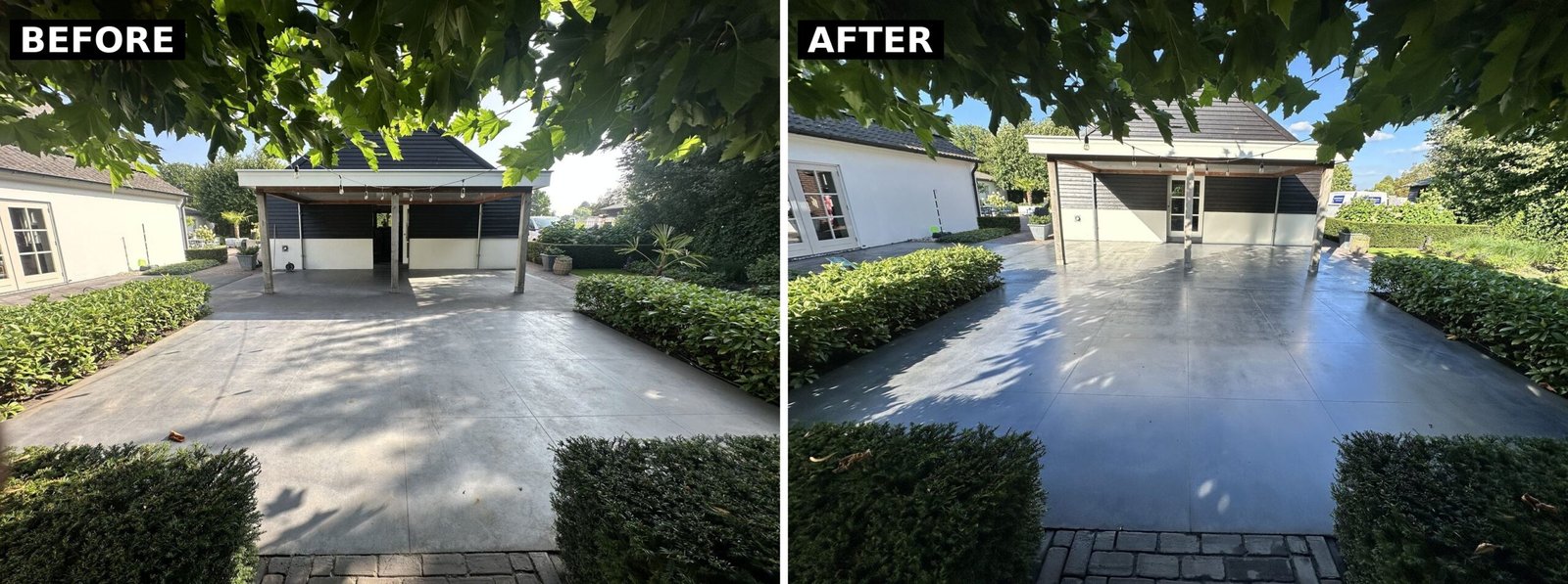 Before and after: coloured concrete terrace in Uden